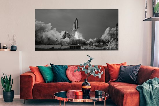 Tableau sur toile 160x80 cm - Décoration murale Lancement de la navette spatiale - noir et blanc - Décoration murale salon - Décoration chambre - Accessoires chambre - Peintures