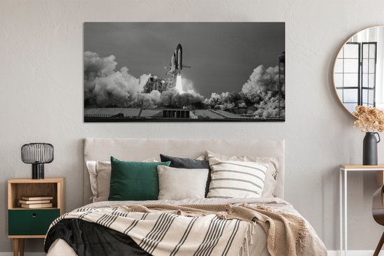 Tableau sur toile 160x80 cm - Décoration murale Lancement de la navette spatiale - noir et blanc - Décoration murale salon - Décoration chambre - Accessoires chambre - Peintures
