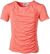 Meisjes shirt voorkant plooien zalm  korte mouwen | Maat 128/ 8Y