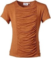 Meisjes shirt voorkant plooien cognac korte mouwen | Maat 176/ 16Y