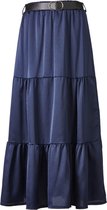 Dames maxi strokenrok  satijn look met elastische tailleband en afneembare riem - marine | Maat M-L