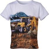Jongens shirt korte mouwen wit met graafmachine | Maat 116/ 6Y