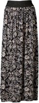 Dames plooirok bladeren print 05 lang brede band  - zwart/crème | Maat Onze size, XS-XL