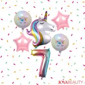 Joya® 7 jaar Unicorn Feestset | Kinderverjaardag Versier Decoratie Pakket | Helium Ballonnen Unicorn | Eenhoorn Verjaardag Leeftijd Zeven Jaar