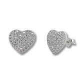 Silventi 9SIL-22127 Zilveren Oorknopjes - Dames - Hartje - 11 x 12 mm - Zirkonia - Wit - Rhodium - Zilver