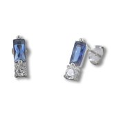 Silventi 9SIL-22135 Zilveren Oorknopjes - Dames - Zirkonia - 6 x 3 mm - Blauw - 3,0 mm Doorsnee - Wit - Rhodium - Zilver