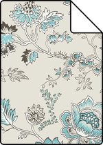 Proefstaal Origin Wallcoverings behang bloemen beige en turquoise - 326122 - 26,5 x 21 cm