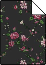 Proefstaal Origin Wallcoverings behang bloemetjes zwart en roze - 326127 - 26,5 x 21 cm