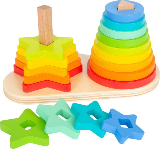 Foto: Small foot houten stapeltoren regenboog cirkel en ster 19dlg 