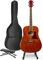 Akoestische gitaar voor beginners - MAX SoloJam Western gitaar - Incl. gitaar standaard, voetsteun, gitaar stemapparaat, gitaartas en 2x plectrum - Bruin (hout)