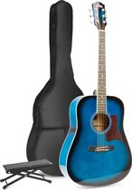 Akoestische gitaar voor beginners - MAX SoloJam Western gitaar - Incl. voetsteun, gitaar stemapparaat, gitaartas en 2x plectrum - Blauw
