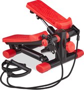 Relaxdays swing stepper - 2 in 1 - fitness stepper - weerstandsbanden - verstelbaar - rood