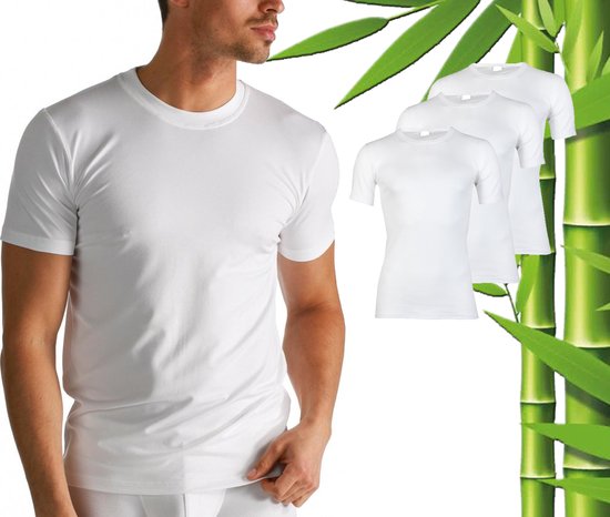 3 Stuks Boru Bamboo T-Shirt Heren - Bamboe - X-Lang - Wit - Maat S