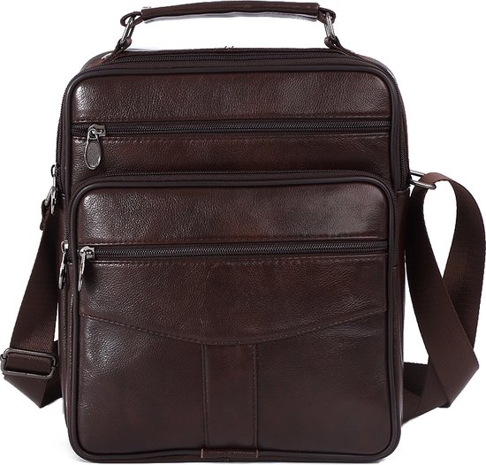 THL Design – Leren Schoudertas Heren – Heren tas – Tussenmaat Model – Echt Leer Bruin - Vaderdag Cadeau