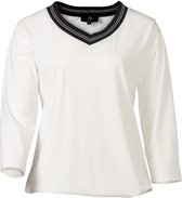 Witte dames shirt 3/4 mouwen travelstof  met zwarte/offwhite v-hals | Maat M