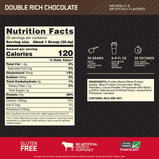 Optimum Nutrition Gold Standard 100% Whey Protein - Double Rich Chocolate - Proteine Poeder - Eiwitshake - 465 gram (15 servings)
