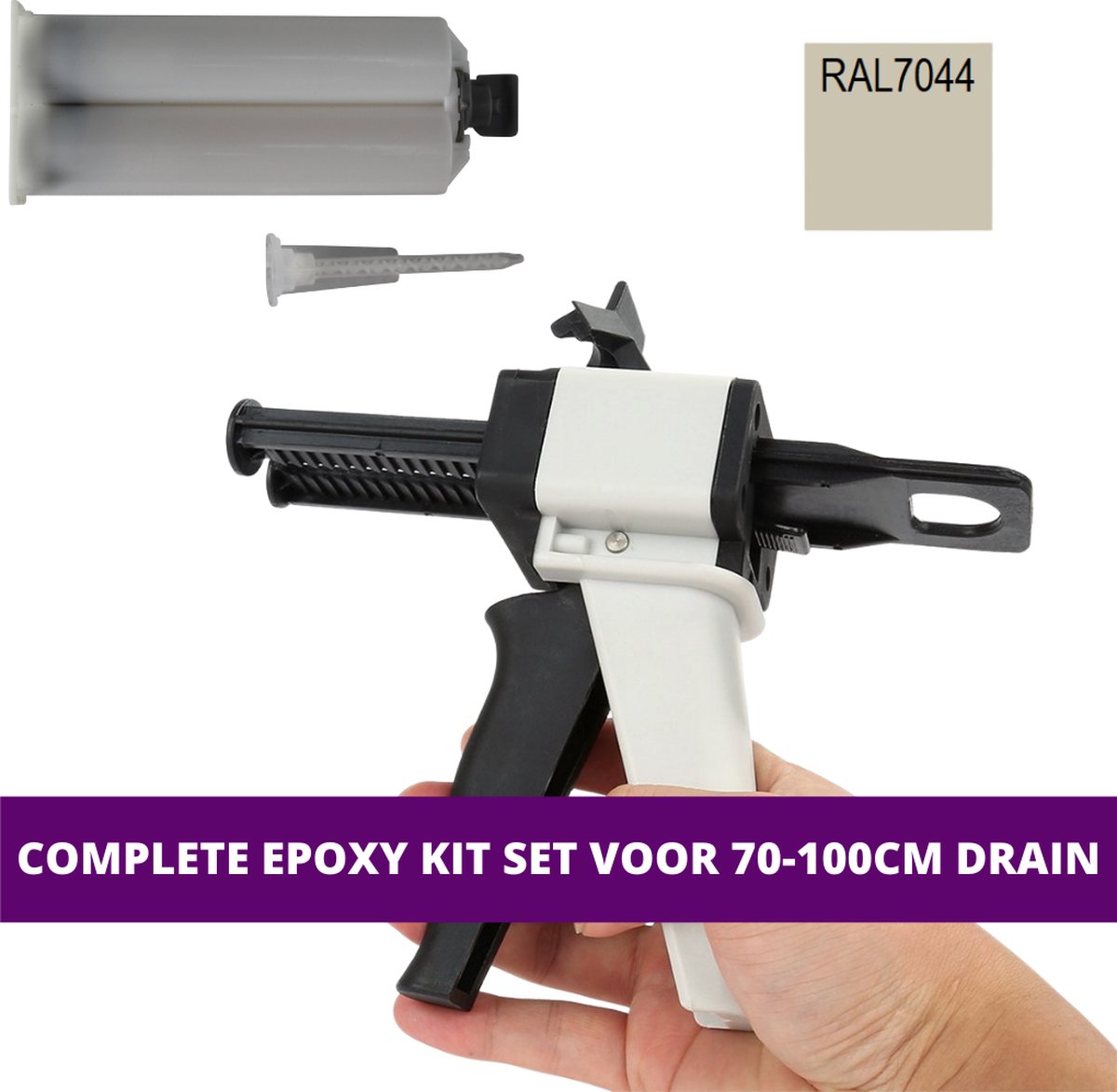 Epoxy kit set voor douchegoten - 70 t/m 100 cm lang - Zijdegrijs - RAL7044/5 - 2-componenten