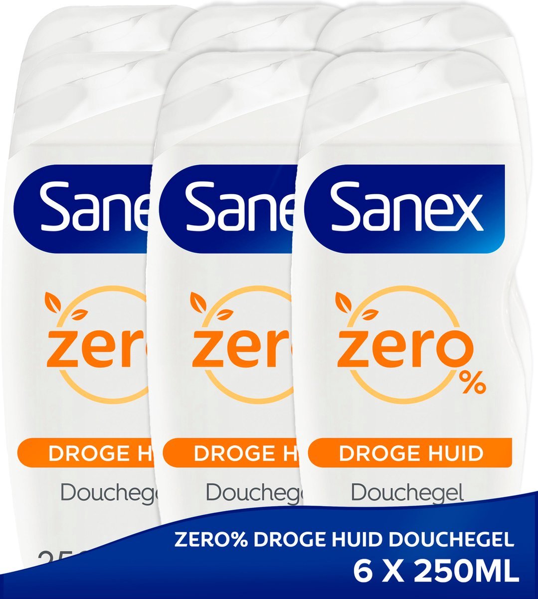 Sanex Douchegel Zero% Droge Huid 6x250 ml Voordeelverpakking
