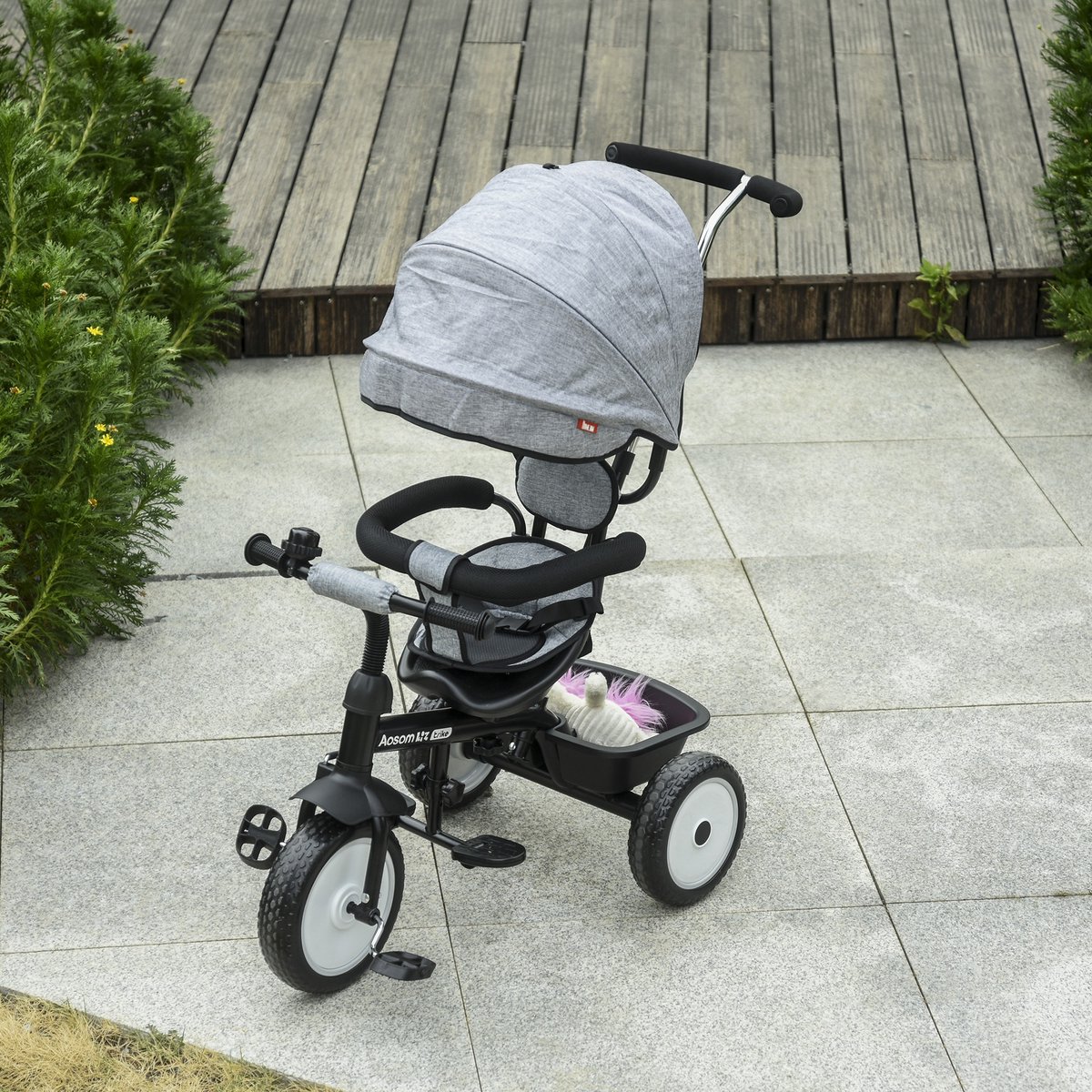 newyoo driewieler voor 1-3 jaar, peuterfiets, loopfiets met ouderduwstang, verjaardagscadeau & loopfiets voor jongen & meisje, 5-in-1 kinderdriewieler met veiligheidsbeugel, TR008, blauw