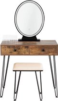 furnibella - Kaptafel Make-uptafel met 1 LED Touch Mirror 3 Kleur Verlichting Keuze Industriële Stijl Bruin