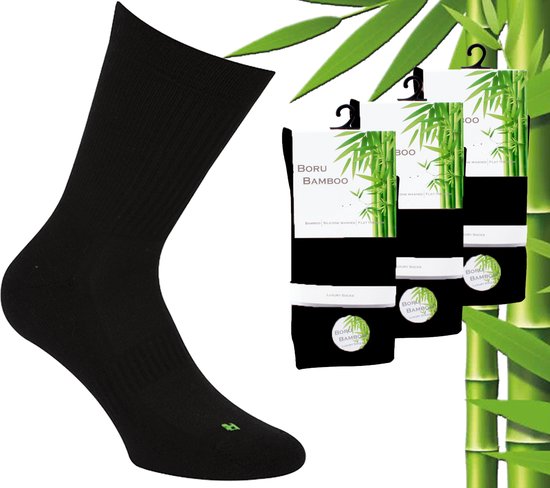 3 Paar Boru Bamboo Sport Sokken - Bamboe - Zwart - Maat 46-47