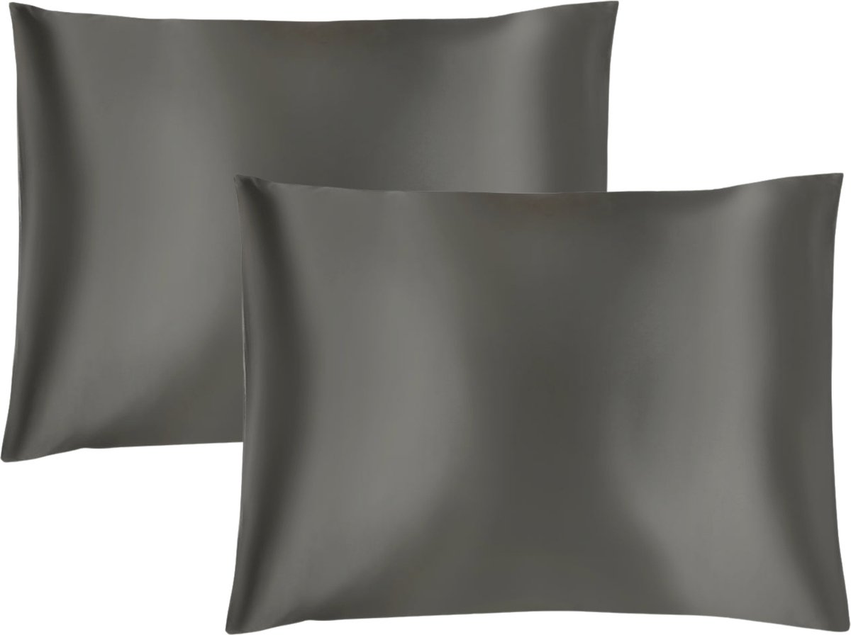 Lio - Satijnen kussensloop - Kussenslopen 60 x 70 cm - Set van 2 - Antraciet - Anti allergeen -Huidverzorging - Haarverzorging - Beddengoed - Bedtextiel