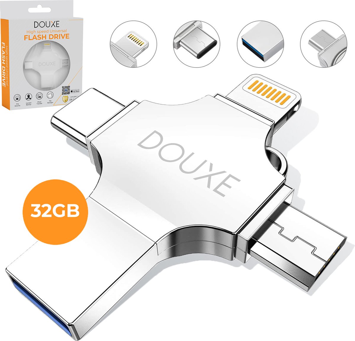 Clé USB iPhone / iOS / Android 32 Go - Clé USB 4 en 1 - Douxe T03