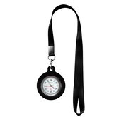 Fako® - Verpleegstershorloge Met Keycord - Zusterhorloge - Ketting - 90cm - Zwart