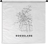 Wandkleed - Wanddoek - Kaart – Plattegrond – Stadskaart – Roeselare – België – Zwart Wit - 60x60 cm - Wandtapijt