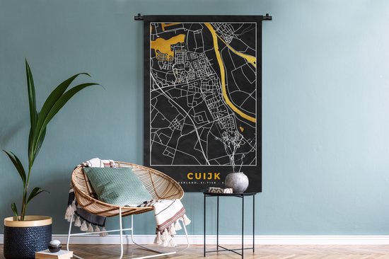 Wandkleed - Wanddoek - Cuijk - Goud - Stadskaart - Plattegrond - Kaart - Nederland - 90x135 cm - Wandtapijt
