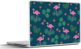 Laptop sticker - 10.1 inch - Flamingo - Planten - Patroon - 25x18cm - Laptopstickers - Laptop skin - Cover