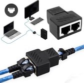 Internet / Netwerk / Ethernet Kabel Splitter zwart | Verlengstuk | delen | Supersnelle Verdeler Connector / Adapter Voor UTP / FTP / RJ45 / ISDN / LAN PC Computer kabel