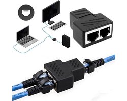 Internet / Netwerk / Ethernet Kabel Splitter zwart | Verlengstuk | delen | Supersnelle Verdeler Connector / Adapter Voor UTP / FTP / RJ45 / ISDN / LAN PC Computer kabel