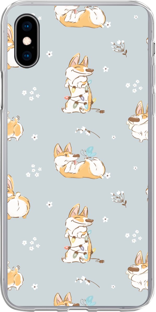 Telefoonhoesje Geschikt voor iPhone Xs hoesje - Patroon - Hond - Corgi - Jongens - Meisjes - Kinderen - Kids - Siliconen Telefoonhoesje Telefoonhoesje