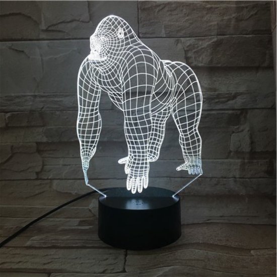 3D Led Lamp Met Gravering - RGB 7 Kleuren - Gorilla