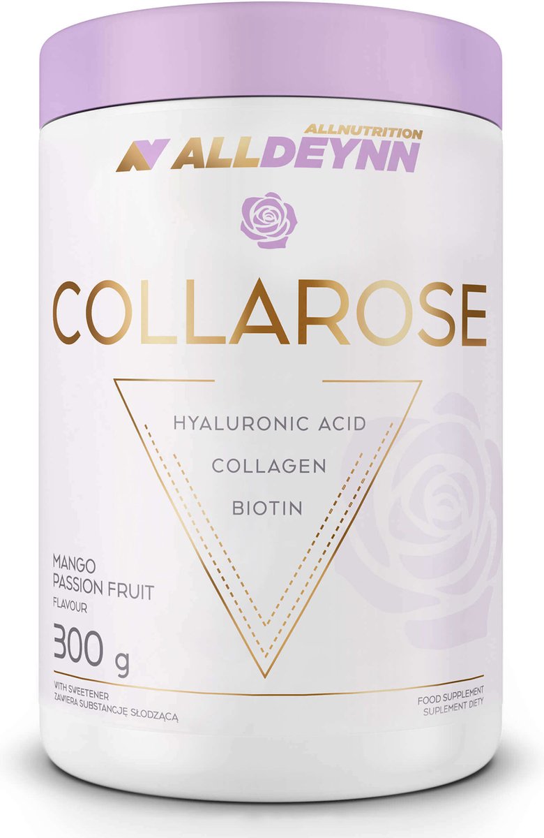 Goedkoopste Alldeynn | Collarose | Rund collageen | Mango passionfruit | 300gr 50 servings | Hyaluronzuur | Biotin | Vrouwen | Supplement