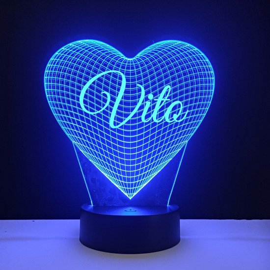 3D LED Lamp - Hart Met Naam - Vito