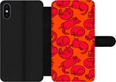 Bookcase Geschikt voor iPhone XS telefoonhoesje - Patronen - Kat - Oranje - Jongens - Meisjes - Kinderen - Kindje - Met vakjes - Wallet case met magneetsluiting