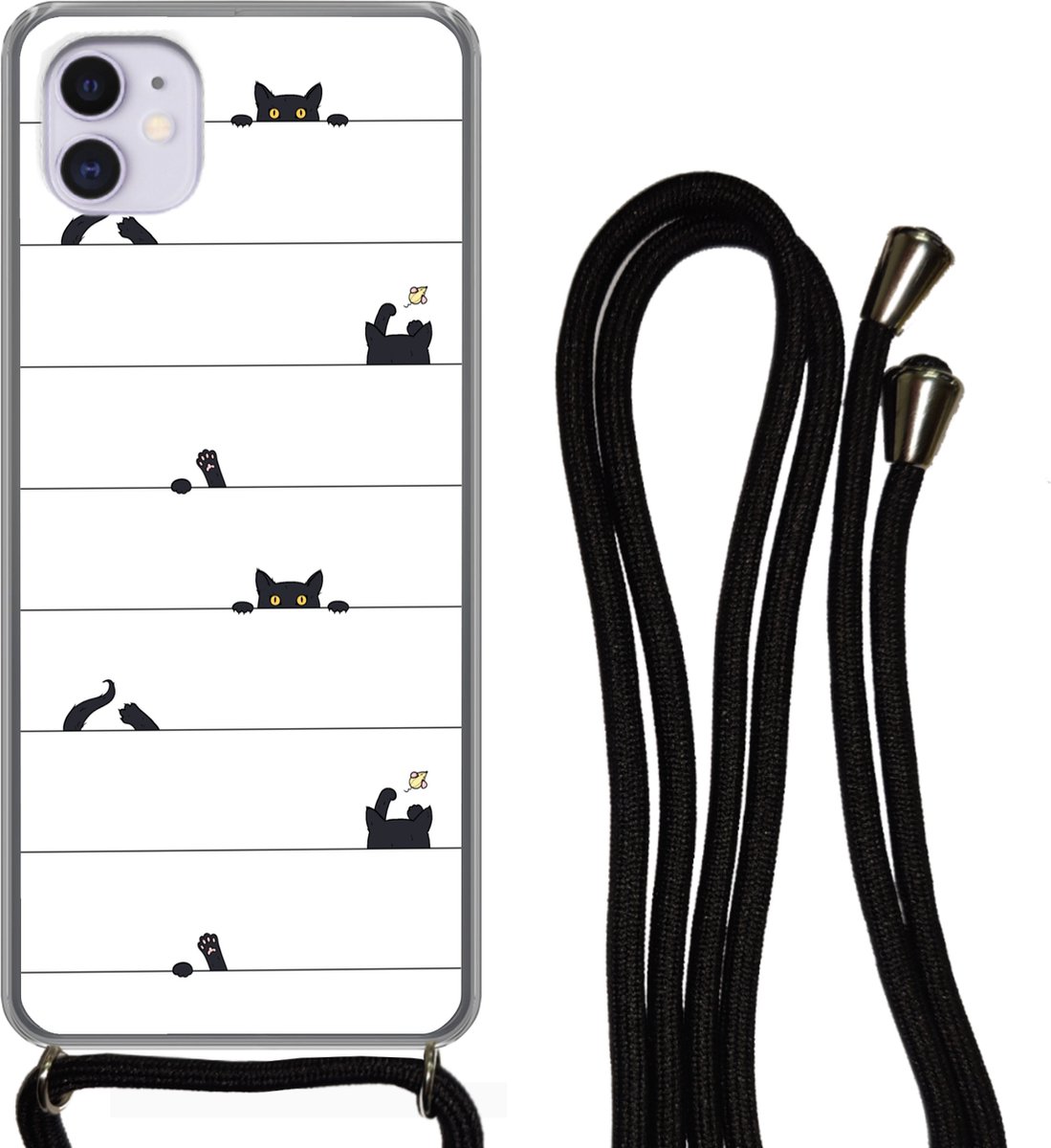 Telefoonhoesje Geschikt voor iPhone 12 Mini - Kat - Patronen - Muis - Jongens - Meisjes - Kinderen - Kind - Siliconen - Crossbody - Backcover met Koord - Telefoonhoesje met koord - Hoesje met touw Telefoonhoesje