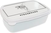 Broodtrommel Wit - Lunchbox - Brooddoos - Strasbourg - Zwart Wit – Plattegrond – Stadskaart – Kaart - 18x12x6 cm - Volwassenen