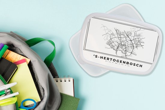 Breadbox Wit - Lunchbox - Breadbox - City Map - Zwart Wit - Map - ' S Hertogenbosch - Pays- Nederland - Map - 18x12x6 cm - Adultes