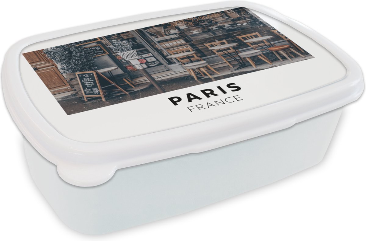 Broodtrommel Wit - Lunchbox - Brooddoos - Parijs - Frankrijk - Café - 18x12x6 cm - Volwassenen