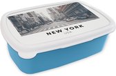 Broodtrommel Blauw - Lunchbox - Brooddoos - New York - Weg - Auto - 18x12x6 cm - Kinderen - Jongen