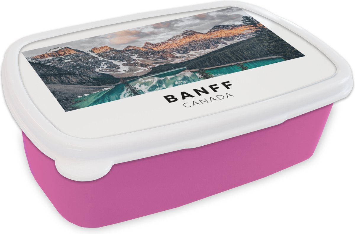 Broodtrommel Roze - Lunchbox - Brooddoos - Canada - Bergen - Water - 18x12x6 cm - Kinderen - Meisje
