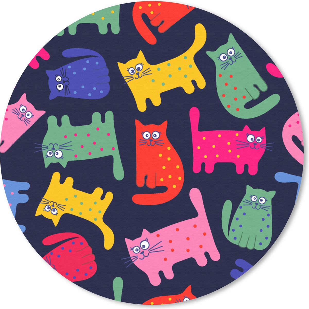 Muismat rond 30x30 cm - Mousepad Patronen - Kat - Regenboog - Roze - Meisjes - Kinderen - Kindje - Ronde muismatten