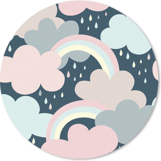 Muismat - Mousepad - Rond - Regenboog - Wolk - Regen - Kinderen - Patronen - 40x40 cm - Ronde muismat