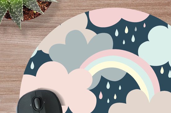 Muismat rond 40x40 cm - Mousepad Regenboog - Wolk - Regen - Kinderen - Patronen - Ronde muismatten