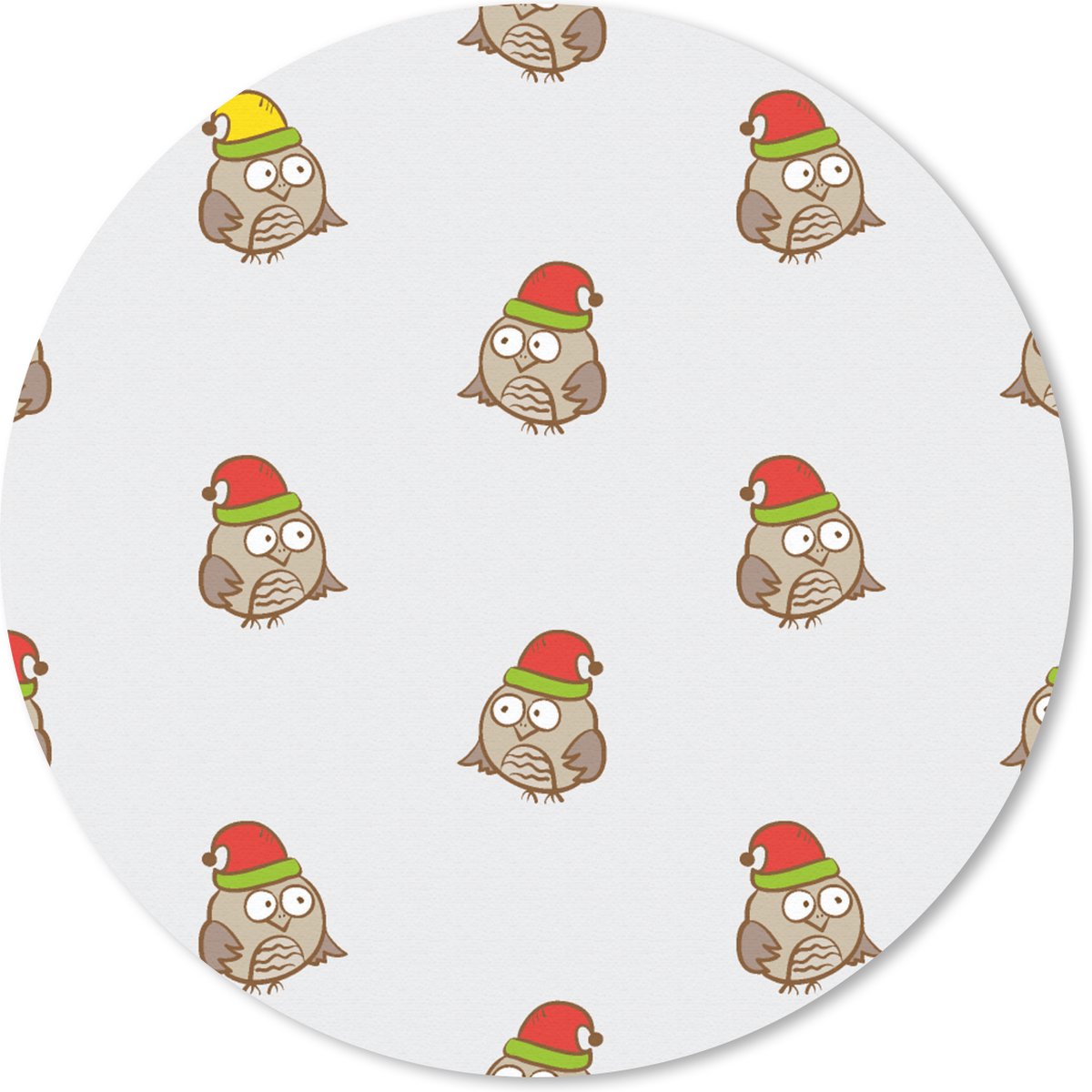 Muismat rond 40x40 cm - Mousepad Uil - Kerstmuts - Cartoon - Kind - Design - Ronde muismatten