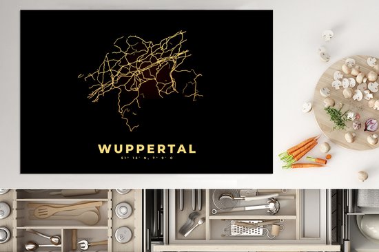 KitchenYeah® Inductie beschermer 80.2x52.2 cm - Stadskaart - Kaart - Goud - Wuppertal - Plattegrond - Kookplaataccessoires - Afdekplaat voor kookplaat - Inductiebeschermer - Inductiemat - Inductieplaat mat