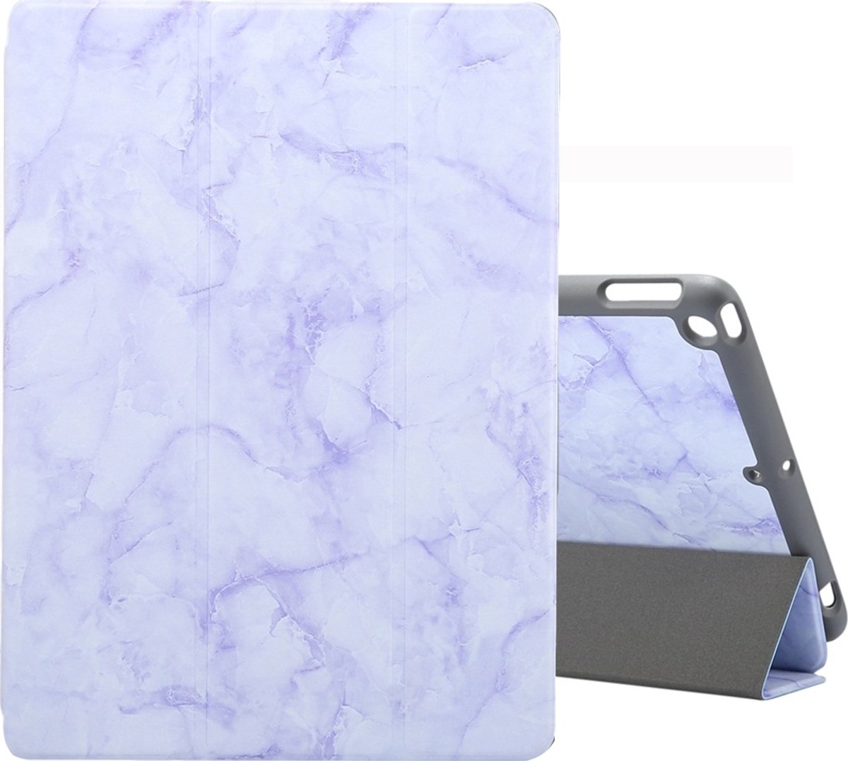 Mobigear Tablethoes geschikt voor Apple iPad 7 (2019) Hoes | Mobigear Tri-Fold Marble Bookcase + Stylus Houder - Paars